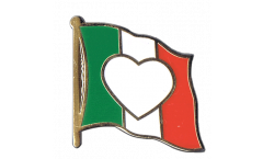 Italy Heart Flag Pin, Badge - 1 x 1 inch