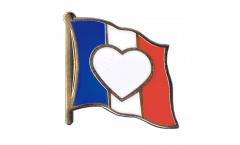France Heart Flag Pin, Badge - 1 x 1 inch