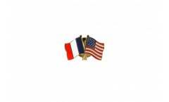 France - USA Friendship Flag Pin, Badge - 22 mm