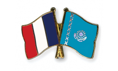 France - Kazakhstan Friendship Flag Pin, Badge - 22 mm