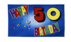 Happy Birthday 50 blue Flag