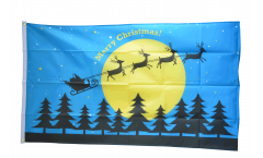 Merry Christmas reindeer sledge with moon Flag