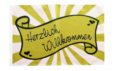 Herzlich Willkommen green Flag with sleeve