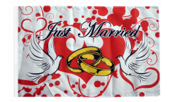 Just Married with doves Flag with sleeve