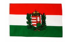 Hungary with coat of arms Flag with sleeve
