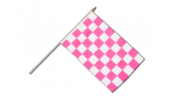 Checkered pink-white Hand Waving Flag