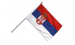 Serbia with coat of arms Hand Waving Flag