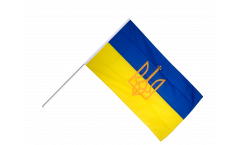 Ukraine with coat of arms Hand Waving Flag